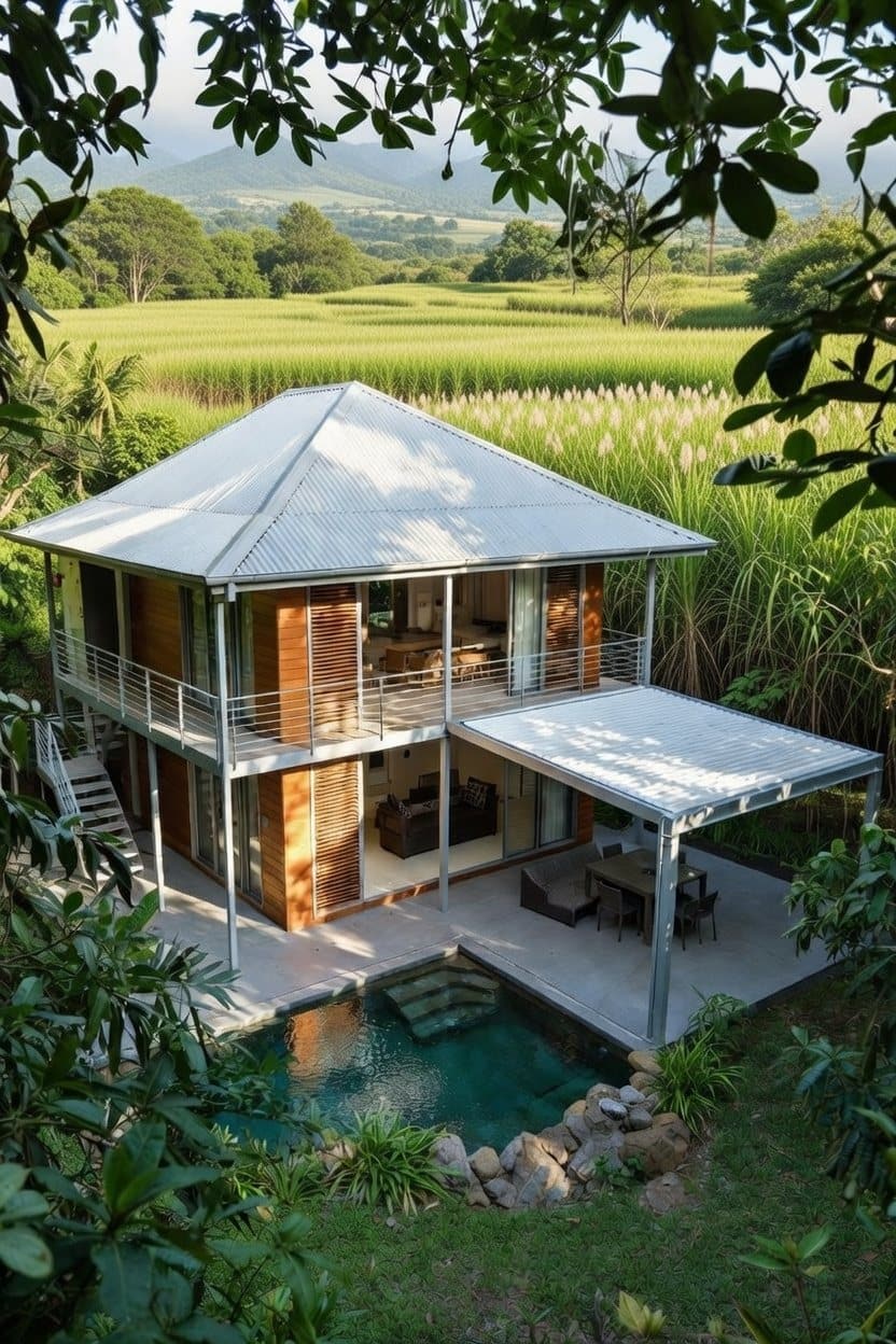 Villa créole entourée de cannes à sucre à La Réunion